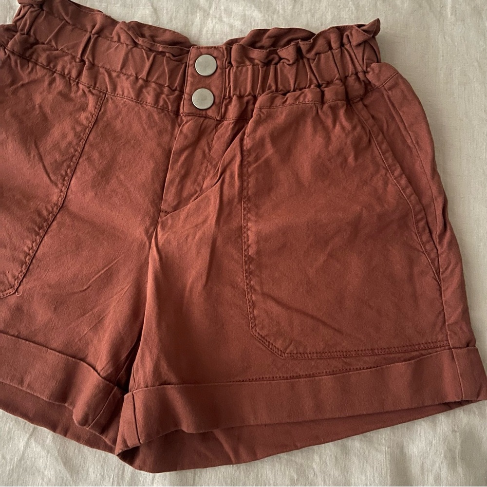 INC International Concepts brown high waist paper bag linen shorts- petite small